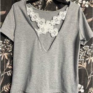 Gray T shirt with cute lace detail on back